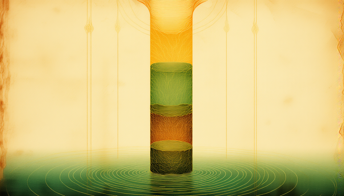 A cross-section of strata, murky below clearing to gold light above